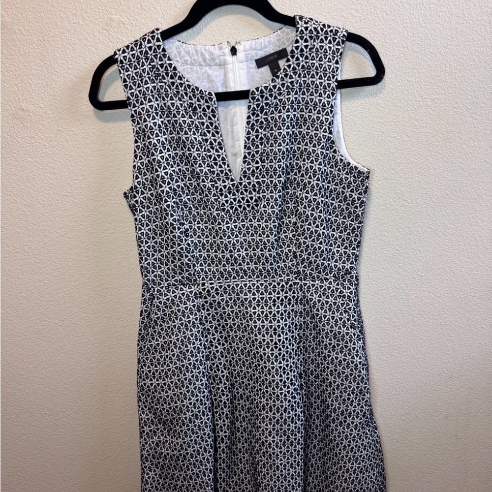 J.Crew Embroidered Cotton Sleeveless Dress Womens Size 10 Black White A-Line